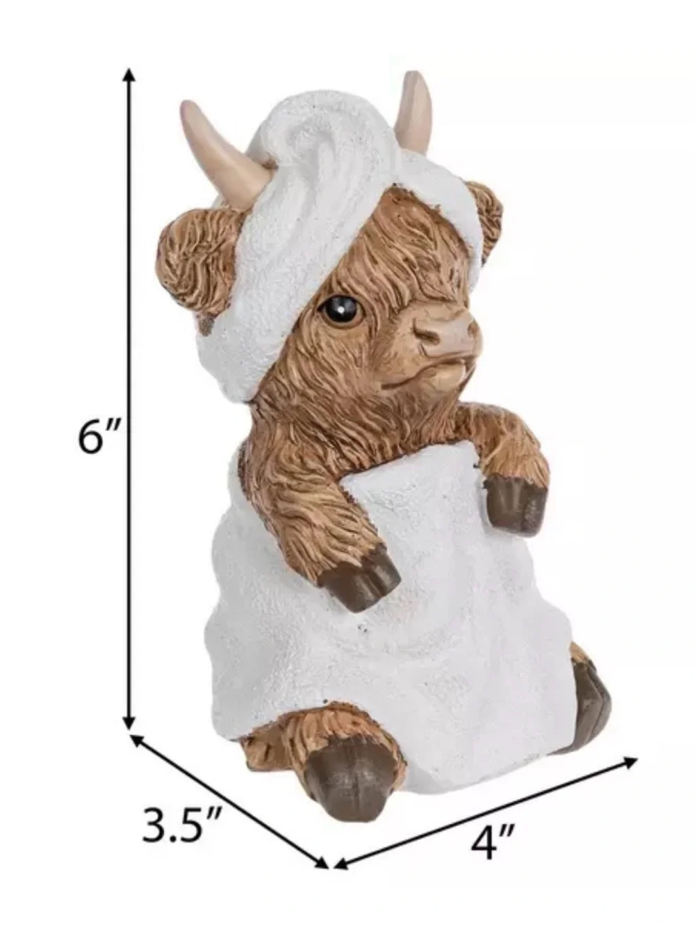 Cute Brown Highland Cow Bath Decor Figurine with White Towel